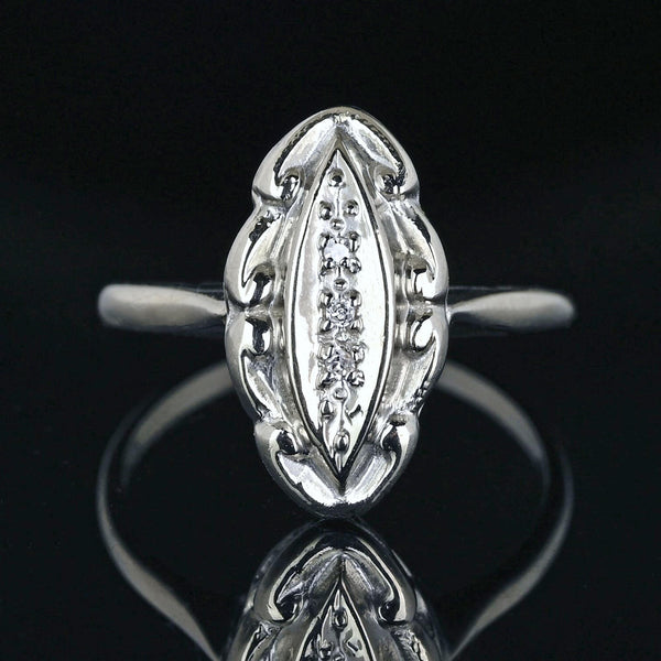 Art Deco 10K White Gold Three Stone Diamond Ring - Boylerpf