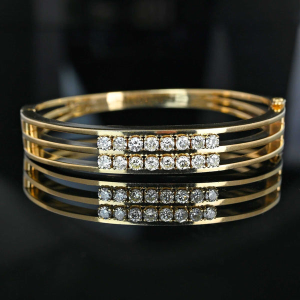 14K Gold Diamond Bangle Bracelet 1.60CT Heavy Vintage - Boylerpf