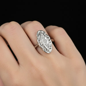 Art Deco 10K White Gold Three Stone Diamond Ring - Boylerpf