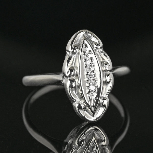 Art Deco 10K White Gold Three Stone Diamond Ring - Boylerpf