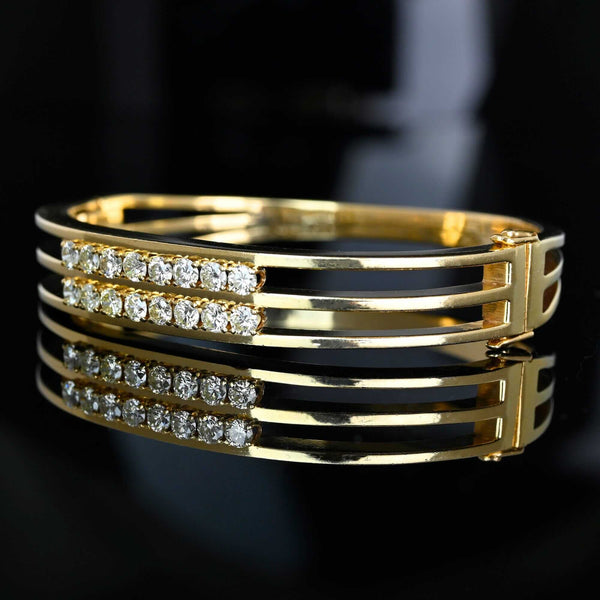 14K Gold Diamond Bangle Bracelet 1.60CT Heavy Vintage - Boylerpf