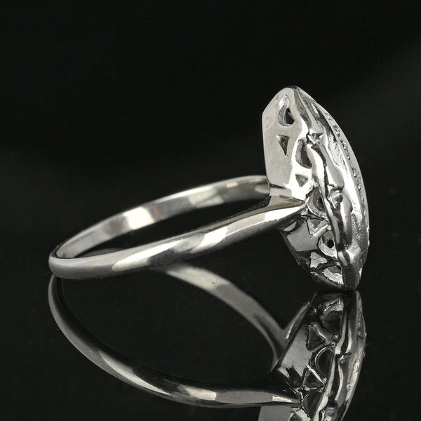 Art Deco 10K White Gold Three Stone Diamond Ring - Boylerpf