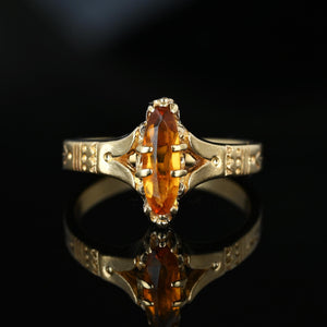 Antique 14K Gold Navette Marquise Citrine Ring - Boylerpf