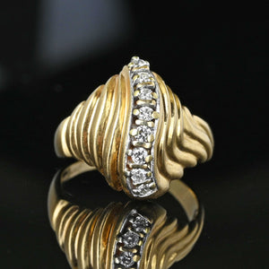 Estate Ribbed 14K Gold Curve Diamond Cocktail Ring - Boylerpf