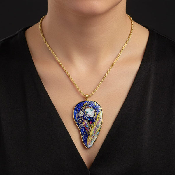 Mona Enamels Chagall 18K Gold Enamel Pendant Necklace