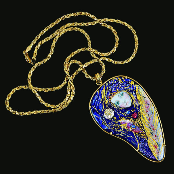 Mona Enamels Chagall 18K Gold Enamel Pendant Necklace