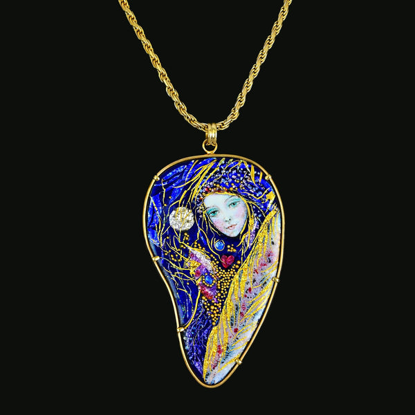 Mona Enamels Chagall 18K Gold Enamel Pendant Necklace