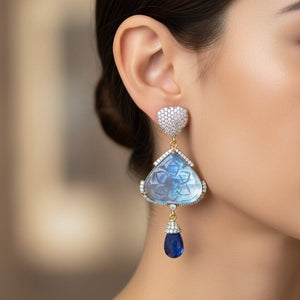 Vintage Diamond Tanzanite Carved Moonstone Earrings, Platinum & 14k Gold - Boylerpf