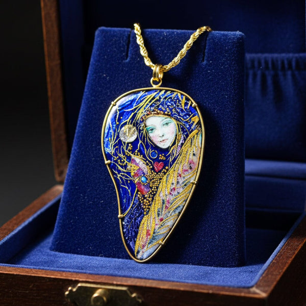 Mona Enamels Chagall 18K Gold Enamel Pendant Necklace