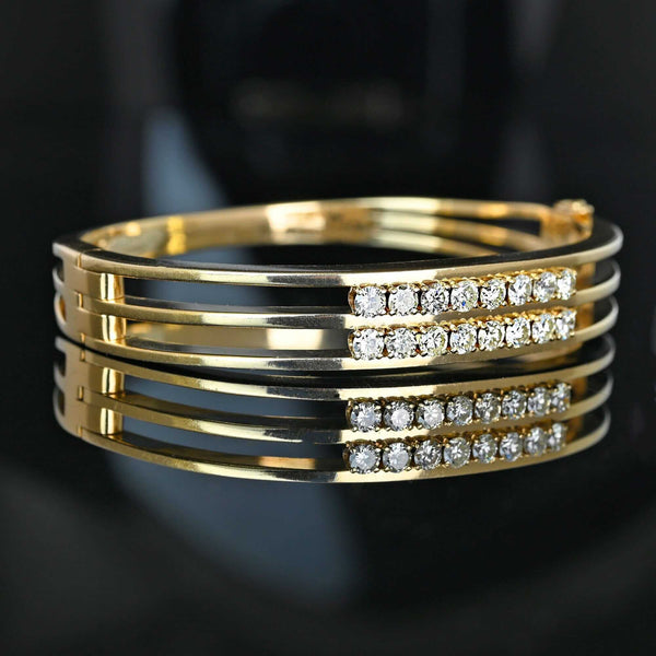 14K Gold Diamond Bangle Bracelet 1.60CT Heavy Vintage - Boylerpf