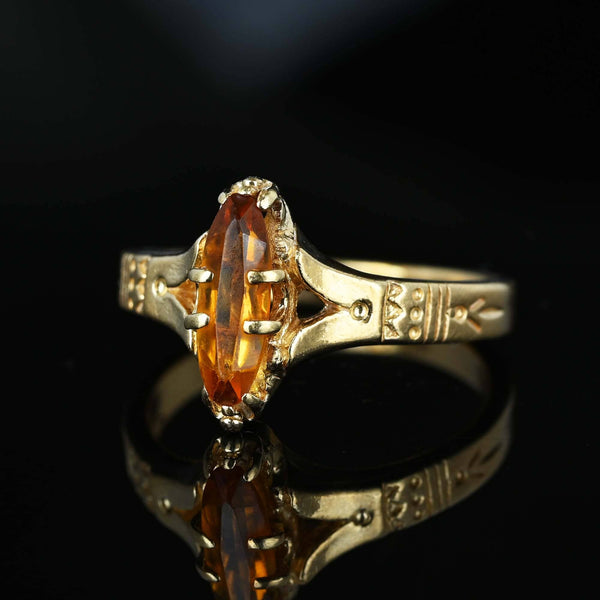 Antique 14K Gold Navette Marquise Citrine Ring - Boylerpf