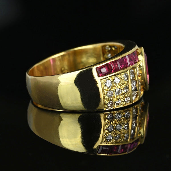 Wide 18K Gold Diamond Marquise Ruby Ring Band - Boylerpf