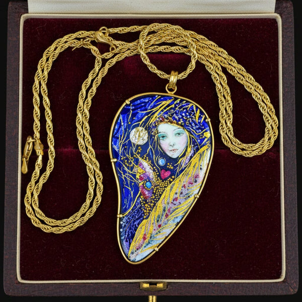 Mona Enamels Chagall 18K Gold Enamel Pendant Necklace