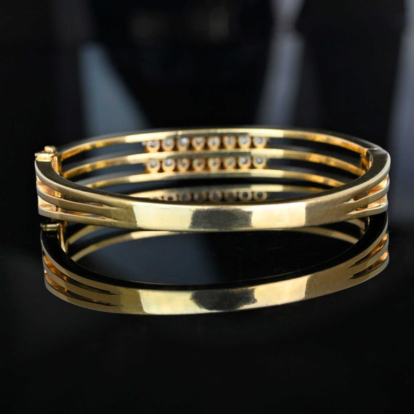 14K Gold Diamond Bangle Bracelet 1.60CT Heavy Vintage - Boylerpf