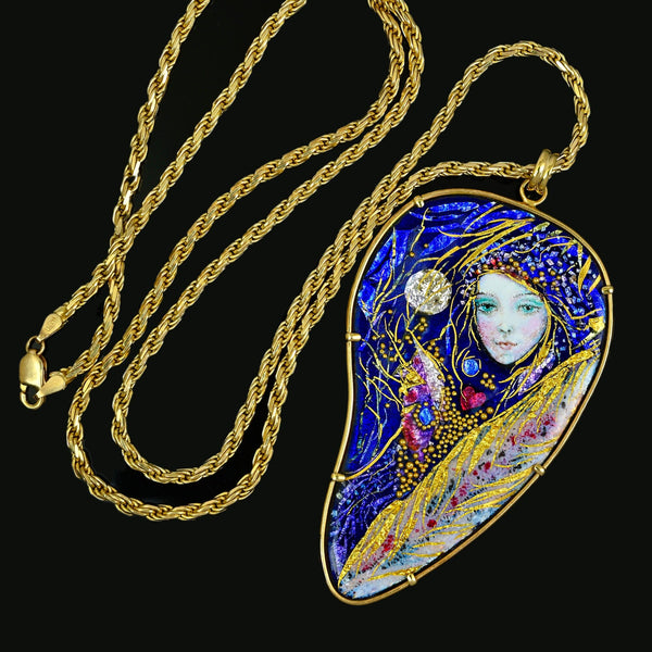 Mona Enamels Chagall 18K Gold Enamel Pendant Necklace
