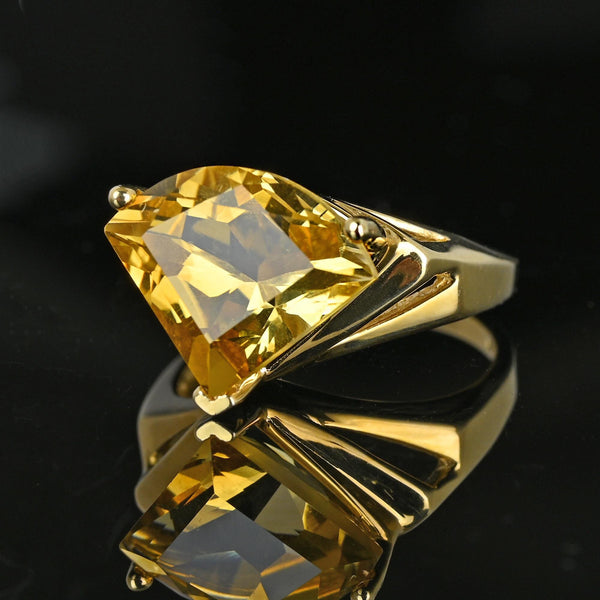 Vintage 14K Gold 6.5 CTW Trillion Cut Citrine Ring - Boylerpf