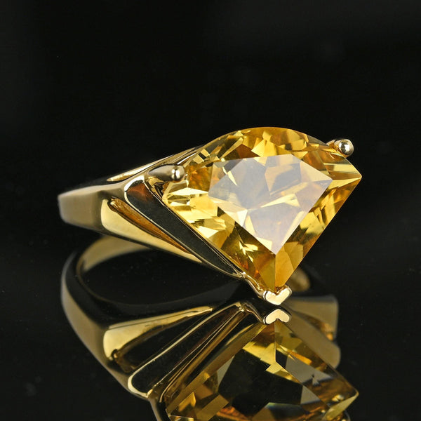 Vintage 14K Gold 6.5 CTW Trillion Cut Citrine Ring - Boylerpf