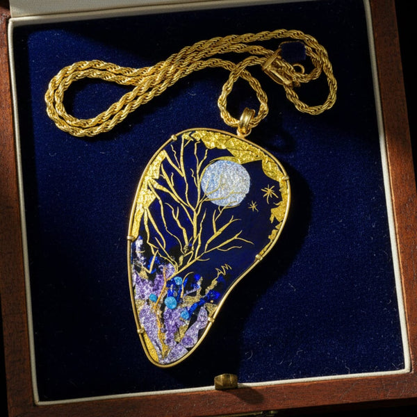Mona Enamels Chagall 18K Gold Enamel Pendant Necklace