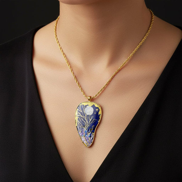 Mona Enamels Chagall 18K Gold Enamel Pendant Necklace