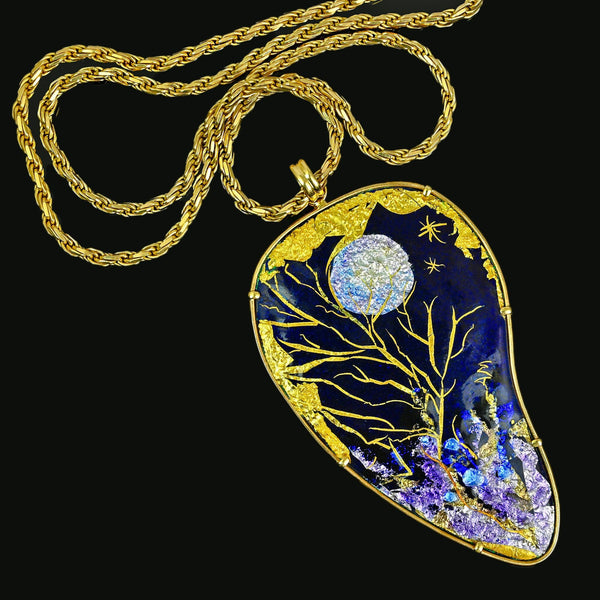 Mona Enamels Chagall 18K Gold Enamel Pendant Necklace