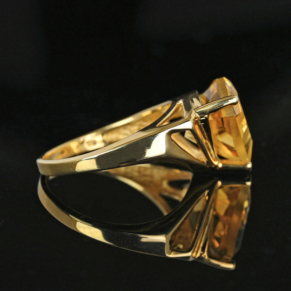 Vintage 14K Gold 6.5 CTW Trillion Cut Citrine Ring - Boylerpf