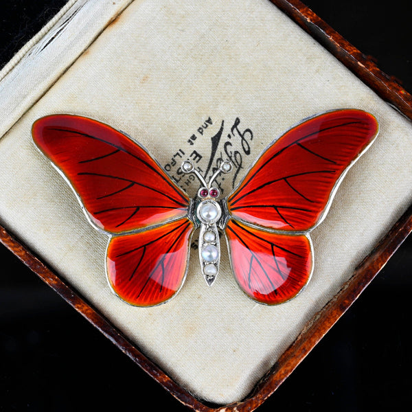 Final Payment Antique Silver Enamel Pearl Garnet Butterfly Brooch - Boylerpf