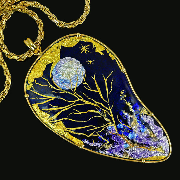 Mona Enamels Chagall 18K Gold Enamel Pendant Necklace