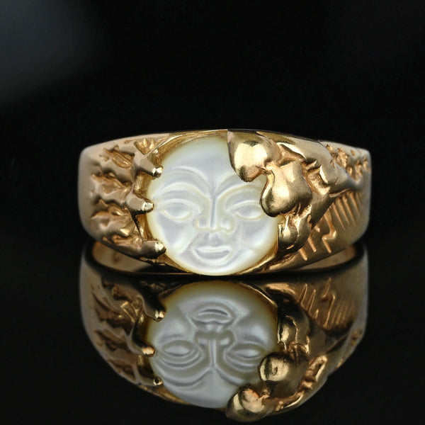 Comet and Star Carved Man In The Moon Ring Wide Band - Boylerpf