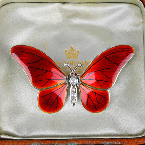 Final Payment Antique Silver Enamel Pearl Garnet Butterfly Brooch - Boylerpf