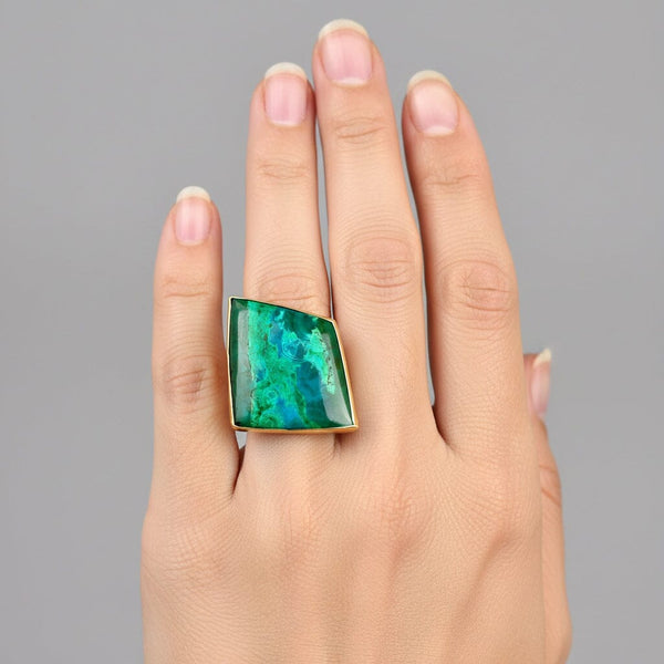 Modernist 14K Gold Chrysocolla Statement Ring, 16 Carat