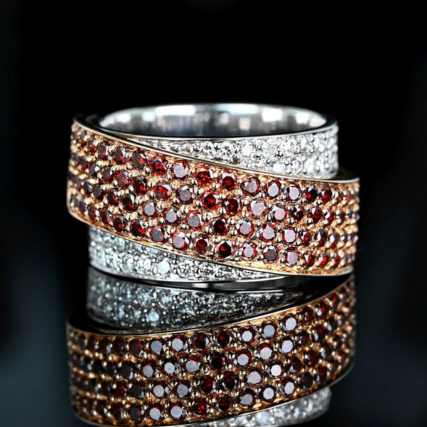 Rare Red White Diamond Crossover Ring 14K Gold Band - Boylerpf