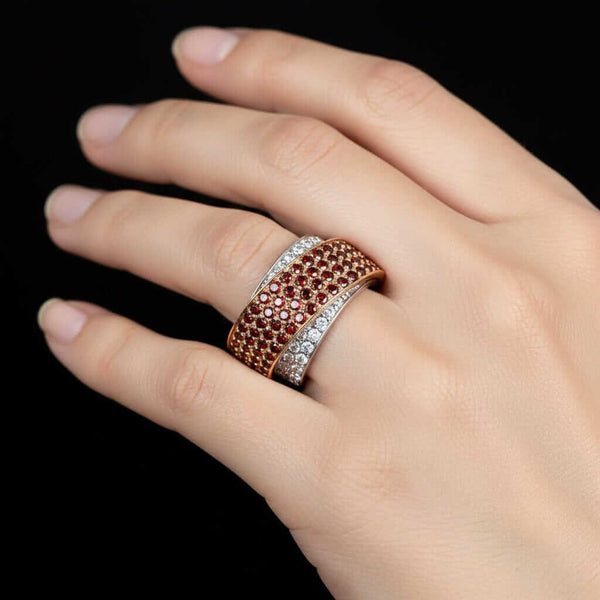 Rare Red White Diamond Crossover Ring 14K Gold Band - Boylerpf
