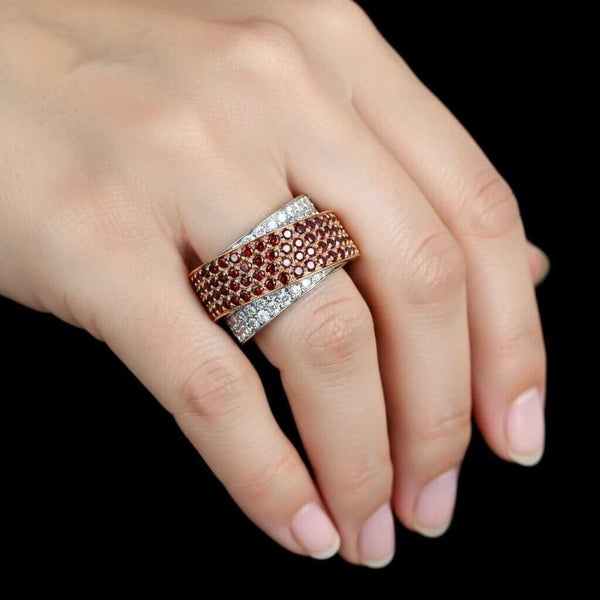 Rare Red White Diamond Crossover Ring 14K Gold Band - Boylerpf