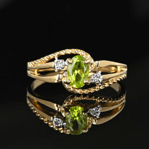 Vintage Bypass Gold Diamond Peridot Ring | Boylerpf