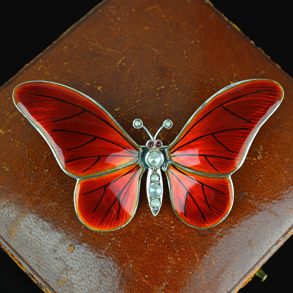 Final Payment Antique Silver Enamel Pearl Garnet Butterfly Brooch - Boylerpf