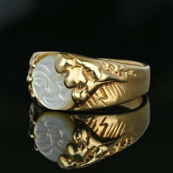 Comet and Star Carved Man In The Moon Ring Wide Band - Boylerpf