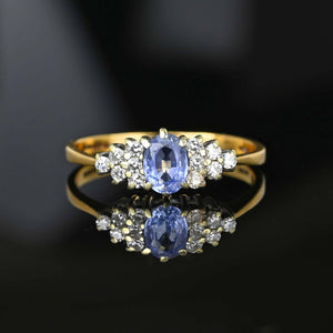 Gold Diamond Cluster Ceylon Sapphire Ring - Boylerpf