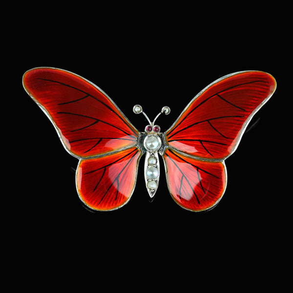Final Payment Antique Silver Enamel Pearl Garnet Butterfly Brooch - Boylerpf