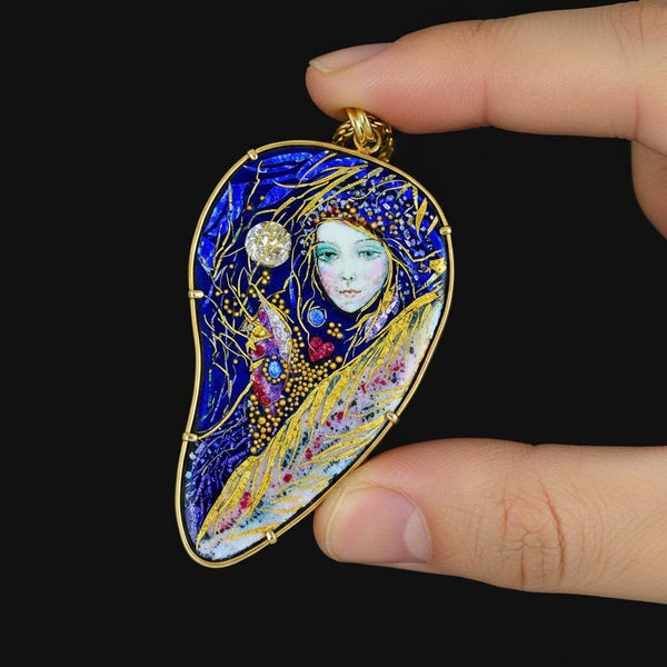 Mona Enamels Chagall 18K Gold Enamel Pendant Necklace