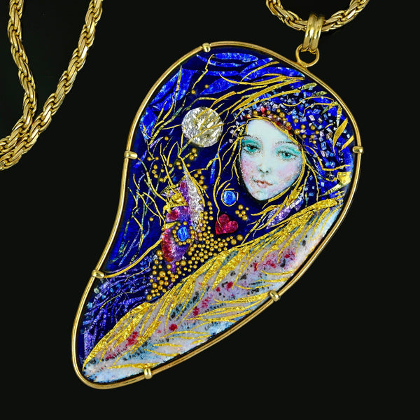 Mona Enamels Chagall 18K Gold Enamel Pendant Necklace