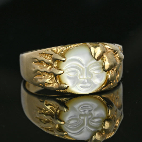 Comet and Star Carved Man In The Moon Ring Wide Band - Boylerpf