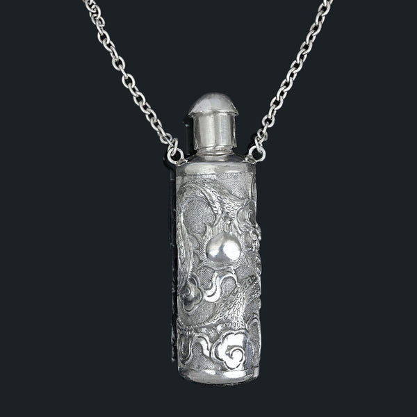 Victorian Sterling Silver Dragon Chatelaine Perfume Bottle Pendant