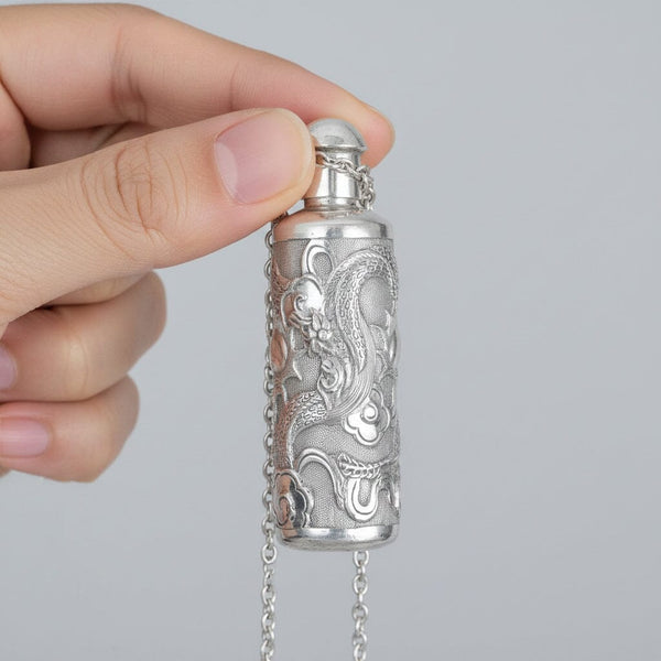 Victorian Sterling Silver Dragon Chatelaine Perfume Bottle Pendant