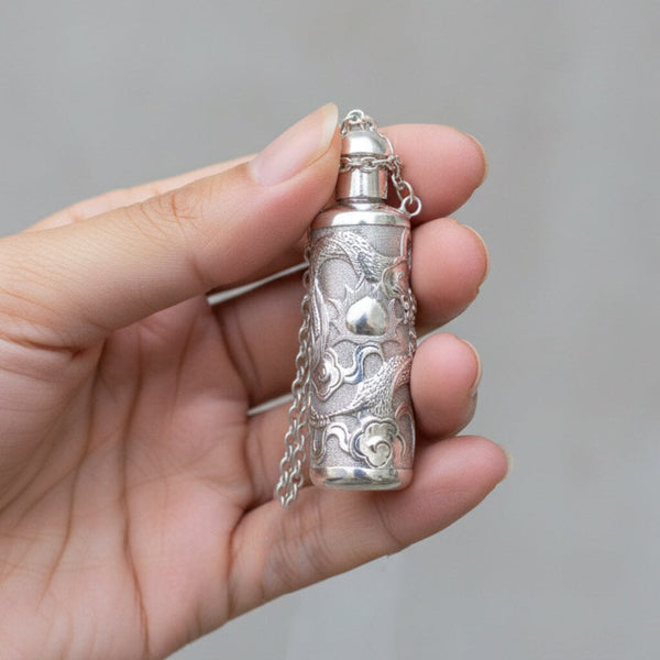 Victorian Sterling Silver Dragon Chatelaine Perfume Bottle Pendant
