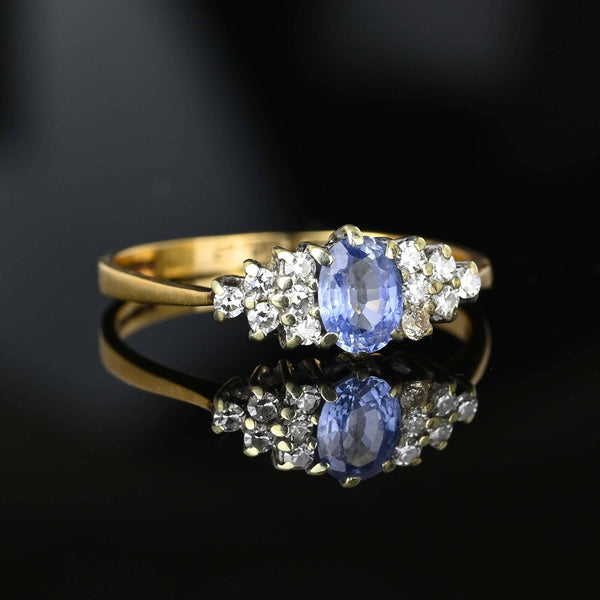 Gold Diamond Cluster Ceylon Sapphire Ring - Boylerpf