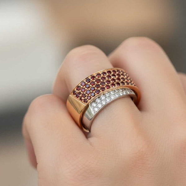 Rare Red White Diamond Crossover Ring 14K Gold Band - Boylerpf