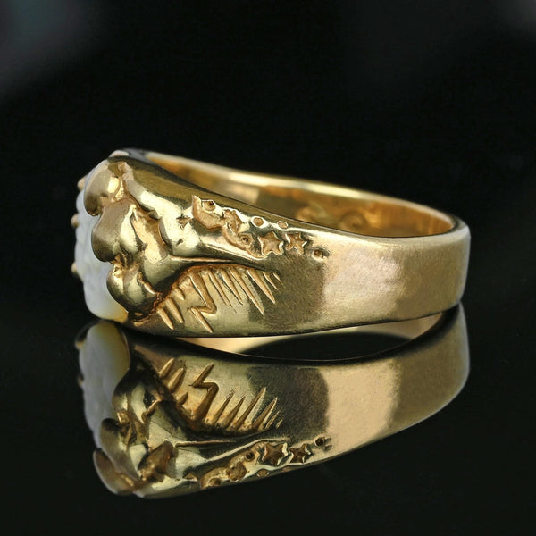 Comet and Star Carved Man In The Moon Ring Wide Band - Boylerpf