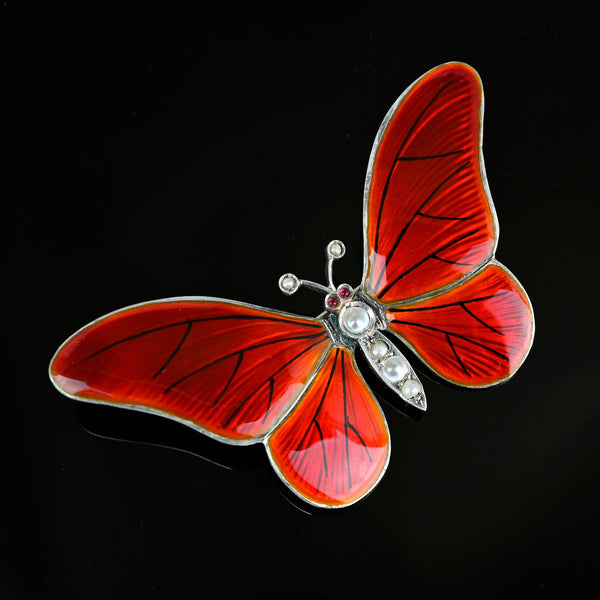 Final Payment Antique Silver Enamel Pearl Garnet Butterfly Brooch - Boylerpf