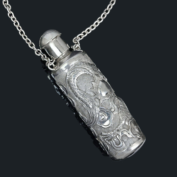 Victorian Sterling Silver Dragon Chatelaine Perfume Bottle Pendant