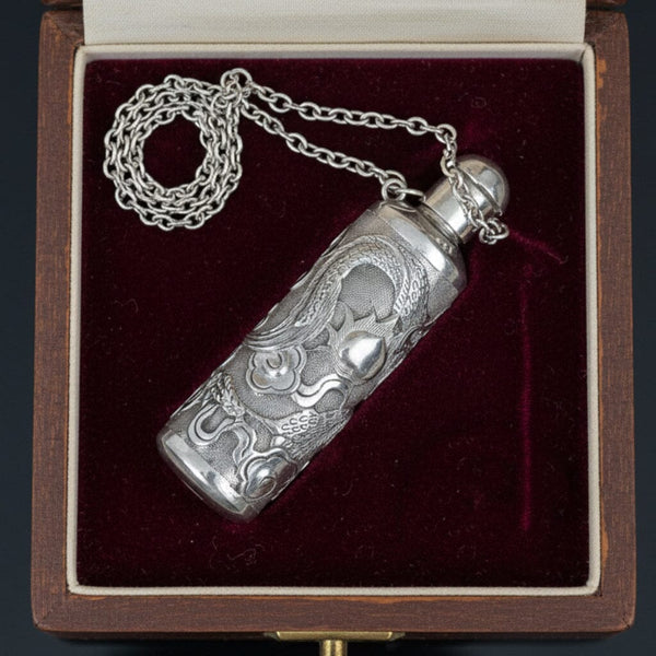 Victorian Sterling Silver Dragon Chatelaine Perfume Bottle Pendant
